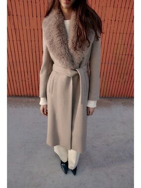 Zara Removeable Faux-Fur Collar Belted Wool Coat